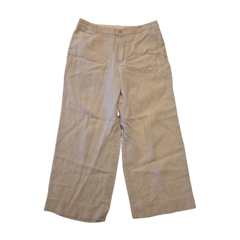 Vintage 2001 GAP Womens 10 Linen Pants Beige Wide Leg Cropped Capri Y2K